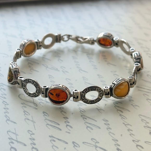 Jewelry - Multi Amber Oval Sterling Silver Women's Link Bracelet